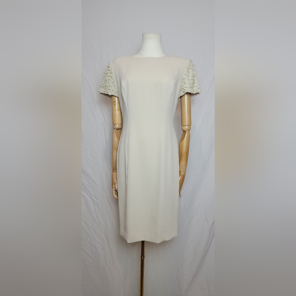 Vintage Donna Morgan Ivory Cream Beaded Evening Dress, Size 6